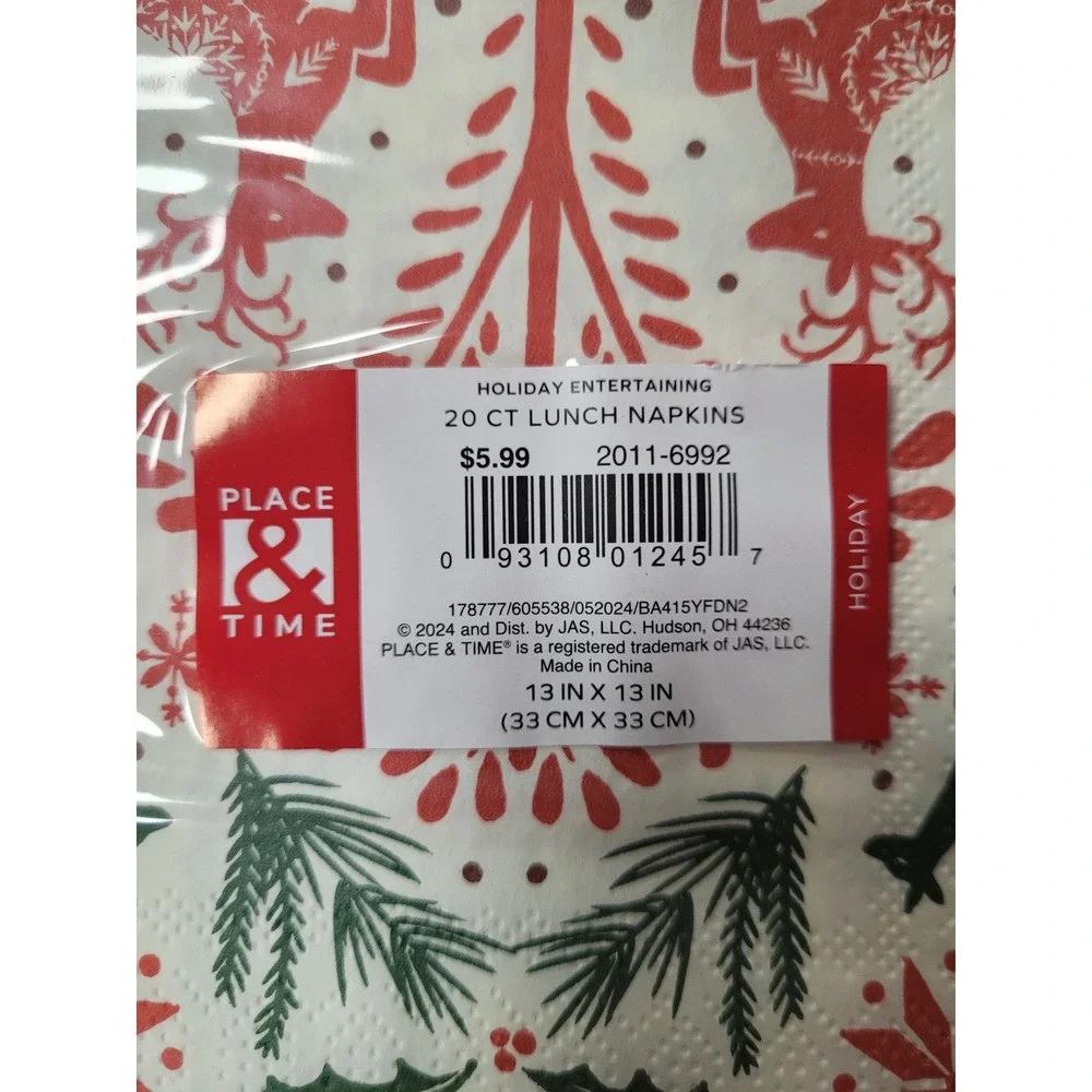 Place‎ Time Holiday Lunch Napkins 20 Count Christmas Reindeer 5$ea 7 pkgs